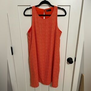 GAP Swing Dress Size Medium Orange White Speckled Chevron Trapeze Lined Chiffon